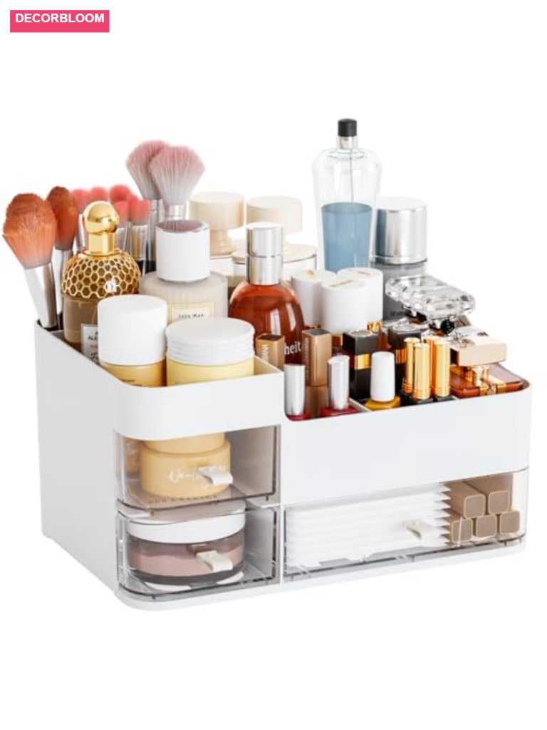 White Makeup Organizer With Drawers, Large Skincare Organizer For Countertop,
